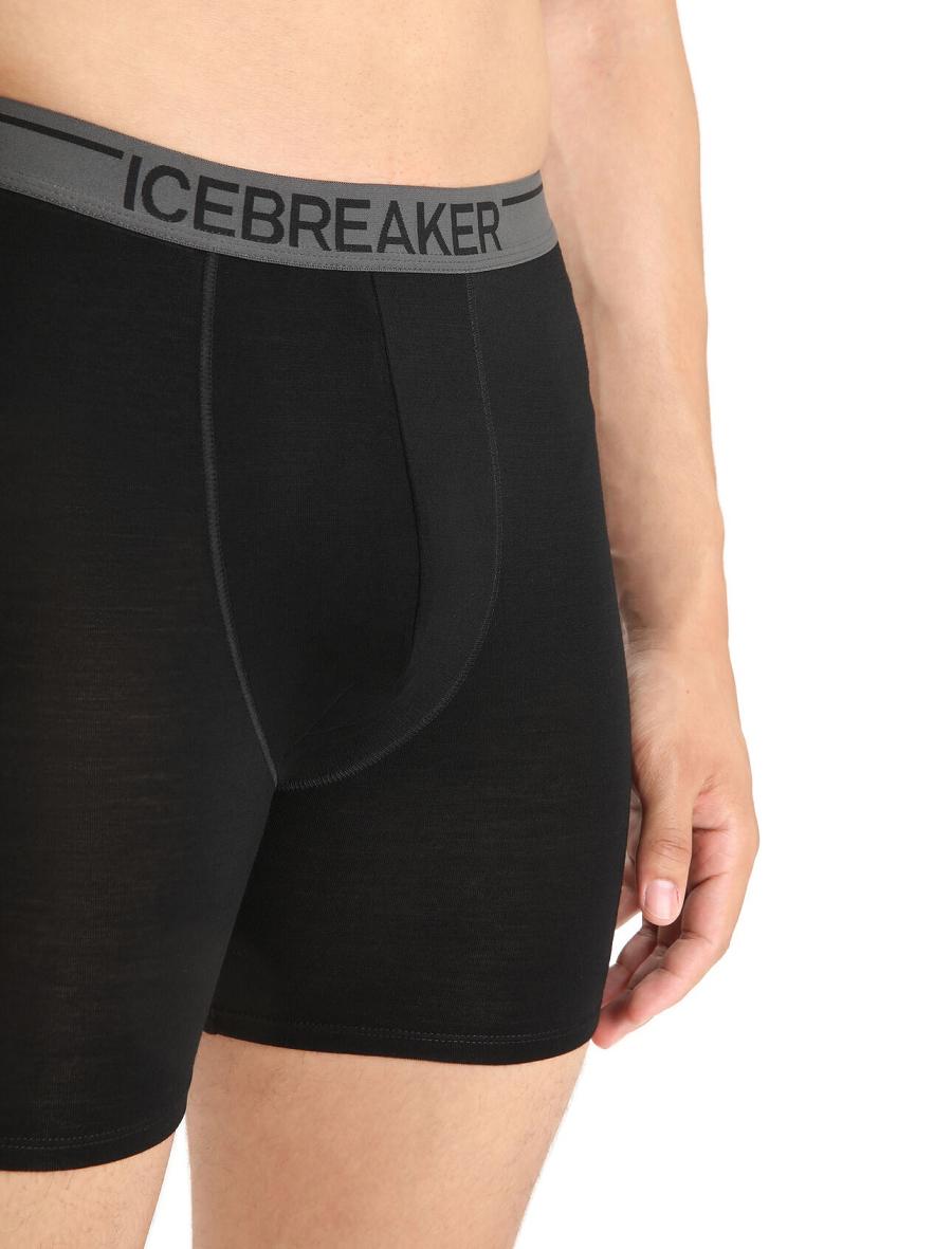 Black Icebreaker Merino Anatomica Long Boxers Men's Underwear | AU 1285TCEV